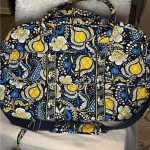 Vera Bradley Large Weekender Blue and Yellow Travel Bag with Quilted Design